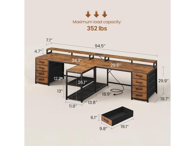 SEDETA 94.5' 2 Person Gaming Desk, Long Office Computer Desk with 8 Drawers & LED Lights, Two Person Desk with Storage, Power Strip & Monitor Stand...
