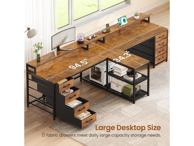 SEDETA 94.5' 2 Person Gaming Desk, Long Office Computer Desk with 8 Drawers & LED Lights, Two Person Desk with Storage, Power Strip & Monitor Stand...