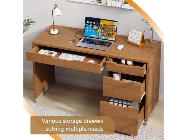 52 Inch Desk with 4 Drawers, Small Computer Desk for Small Space, Home Office Desk with Storage File Drawer for Bedroom, Brown