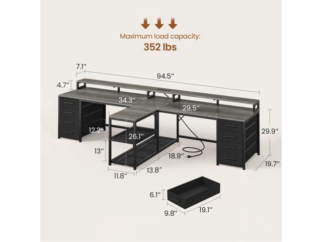 SEDETA 94.5' 2 Person Gaming Desk, Long Office Computer Desk with 8 Drawers & LED Lights, Two Person Desk with Storage, Power Strip & Monitor Stand...