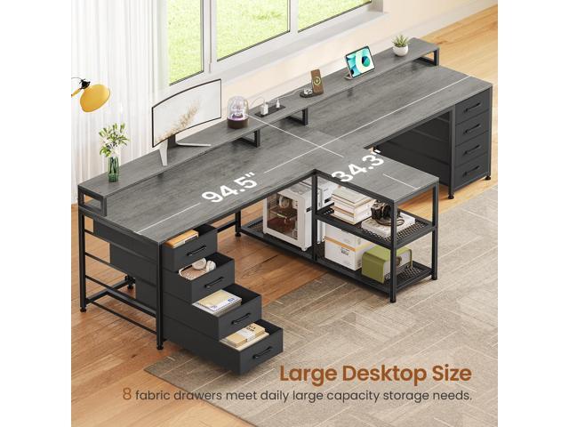 SEDETA 94.5' 2 Person Gaming Desk, Long Office Computer Desk with 8 Drawers & LED Lights, Two Person Desk with Storage, Power Strip & Monitor Stand...
