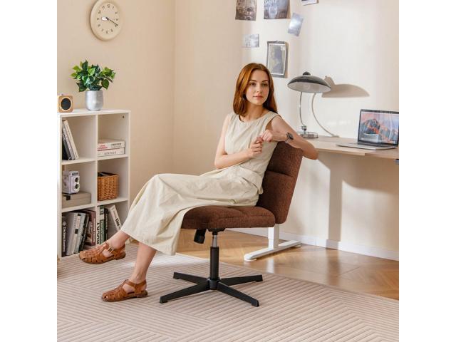 Giantex Criss Cross Chair, Armless Cross Legged Office Chair, Faux Fur Adjustable Swivel Ergonomic Desk Seat No Wheels, Modern Wide Makeup Task...