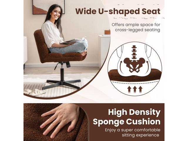 Giantex Criss Cross Chair, Armless Cross Legged Office Chair, Faux Fur Adjustable Swivel Ergonomic Desk Seat No Wheels, Modern Wide Makeup Task...