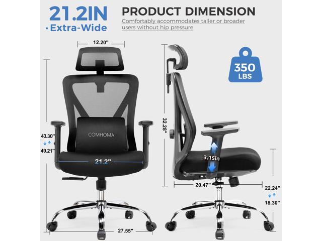 COMHOMA Office Chair Ergonomic Big and Tall Gaming Chair 350 LBS with 3D Adaptive Lumbar Support & Headrest, High Back Swivel Mesh Desk Chair Comfy...