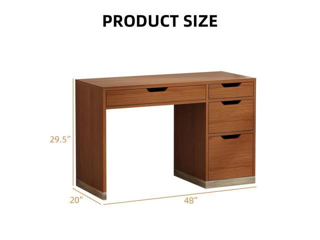 Small Computer Desk with Drawers, 48 Inch Home Office Desk with Storage for Bedroom, Wood Study Desk for Small Space, Writing, Brown