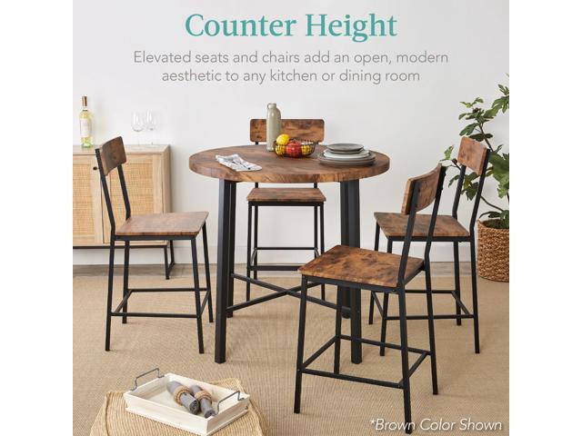 Best Choice Products 5-Piece Modern Round Counter Height Dining Set for Home Kitchen, Dining Room w/ 4 Chairs, 1.5in Thick Table - Natural
