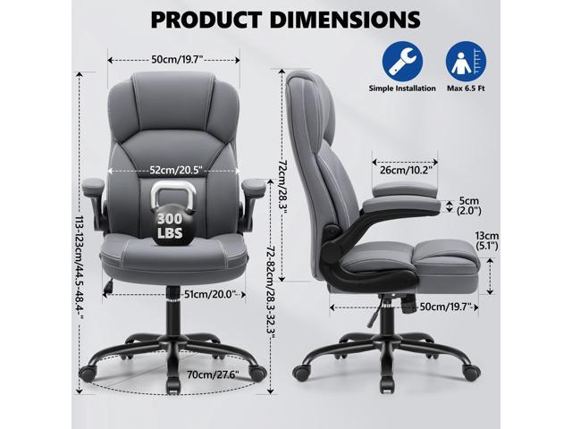 PU Leather Executive Office Chair, Ergonomic High-Back Computer & Gaming Chair with Adjustable Height, Rolling Swivel & Flip-Up Armrests, Comfy...