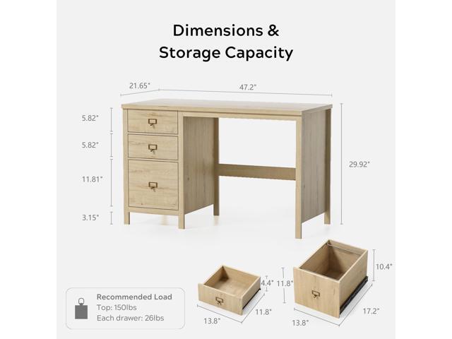 Executive Desk with Drawers, Modern Wood Home Office Desk with File Drawer, Farmhouse Computer Writing Desk for Working, Light Oak