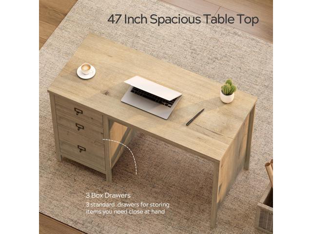 Executive Desk with Drawers, Modern Wood Home Office Desk with File Drawer, Farmhouse Computer Writing Desk for Working, Light Oak
