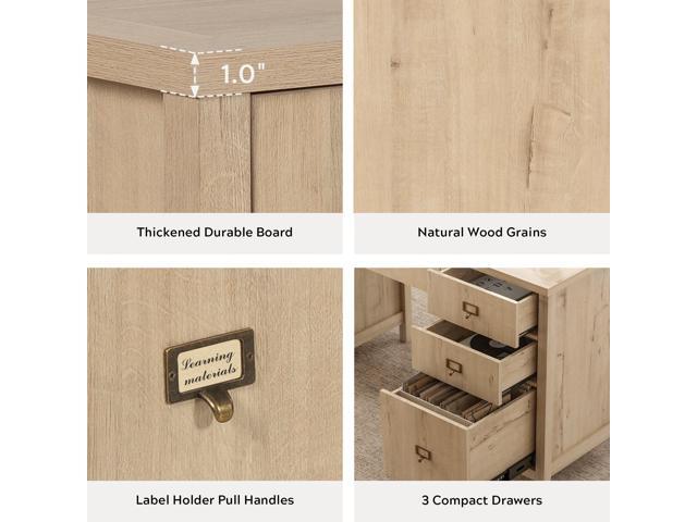Executive Desk with Drawers, Modern Wood Home Office Desk with File Drawer, Farmhouse Computer Writing Desk for Working, Light Oak