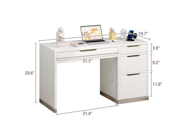 52 Inch White Desk with Drawers, Modern Home Office Desk with Storage for Bedroom, Study Desk with Storage File Drawer for Small Space