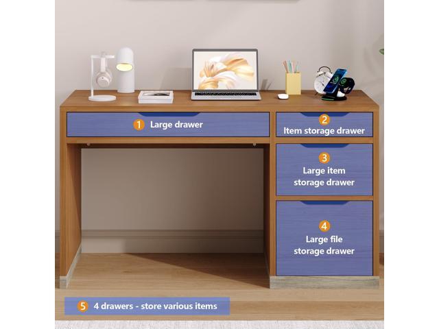 Small Desk with Drawers, 52 Inch Computer Desk with Storage, Home Office Desk with Filing Drawer for Bedroom, Brown