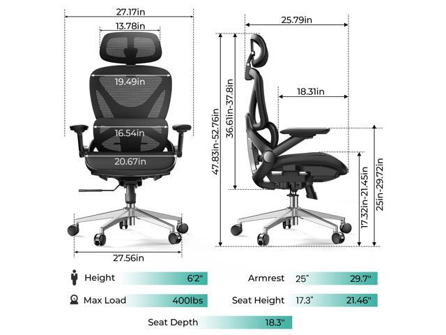 CAPOT Ergonomic Mesh Office Chair, Adjustable Lumbar High Back Desk Chair 400lbs, 4D Flip-up Arms, 3 Tilt Backrest, 3D Headrest, PU Wheels, Swivel...