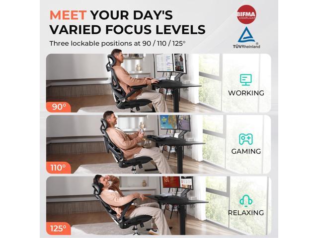 CAPOT Ergonomic Mesh Office Chair, Adjustable Lumbar High Back Desk Chair 400lbs, 4D Flip-up Arms, 3 Tilt Backrest, 3D Headrest, PU Wheels, Swivel...