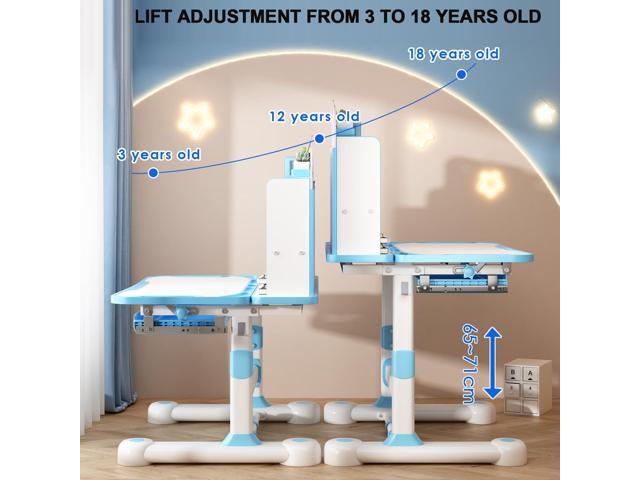 Upgrade Kid Desk and Chair Set, 50-Degree Tiltable Desktop Height Adjustable Kids Table and Chair Set with Bookshelf Storage Drawer for Bedroom...