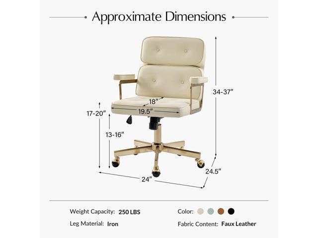 HULALA HOME Faux Leather Office Desk Chair with Golden Metal Legs, Comfy Upholstered Computer Chair with Tufted Backrest & Thick-Cushion Padded...