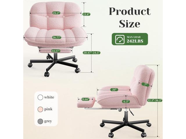 Cross Legged Office Chair with Foot Rest, 6.3' Thick Cushioned Criss Cross Chair with Wheels, Height Adjustable Swivel Vanity Chair for All-Day...