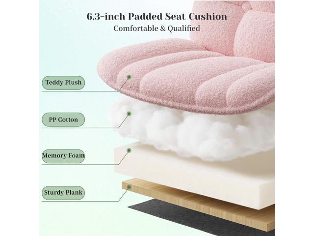 Cross Legged Office Chair with Foot Rest, 6.3' Thick Cushioned Criss Cross Chair with Wheels, Height Adjustable Swivel Vanity Chair for All-Day...