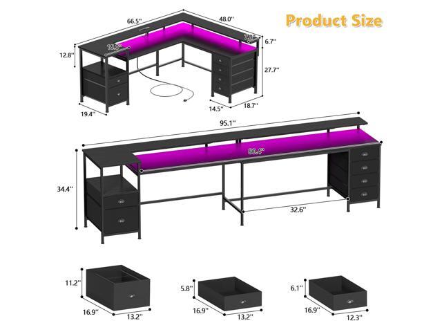 Furologee 95' Two Person Computer Gaming Desk, Long 2 Person Home Office Desk with 6 Drawers & Storage Shelves, Double Table with Power Outlets,...