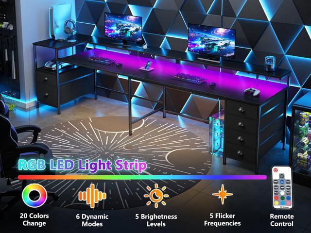 Furologee 95' Two Person Computer Gaming Desk, Long 2 Person Home Office Desk with 6 Drawers & Storage Shelves, Double Table with Power Outlets,...