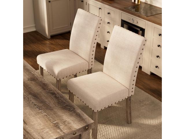 Morden Fort Farmhouse Style Dining Chairs Set of 2, Rustic Upholstered Kitchen & Dining Room Chairs with Rivet Detailing, Solid Wood Legs & Sturdy...