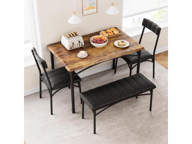 Dining Table Set for 4, Small Dining Table Set with Upholstered Bench and 2 Chairs, Kitchen Table and Chairs for 4, for Small Space, Apartment,...