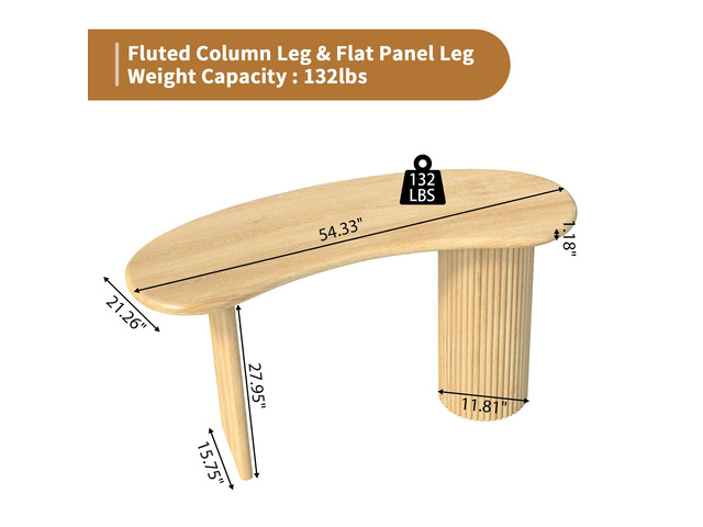 LEVNARY 54.3' Curved Small Computer Desk, Wooden Executive Desk with Sturdy Fluted Legs, Modern Luxury Corner Single Writing Vanity Desk for...