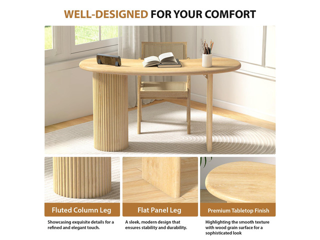 LEVNARY 54.3' Curved Small Computer Desk, Wooden Executive Desk with Sturdy Fluted Legs, Modern Luxury Corner Single Writing Vanity Desk for...