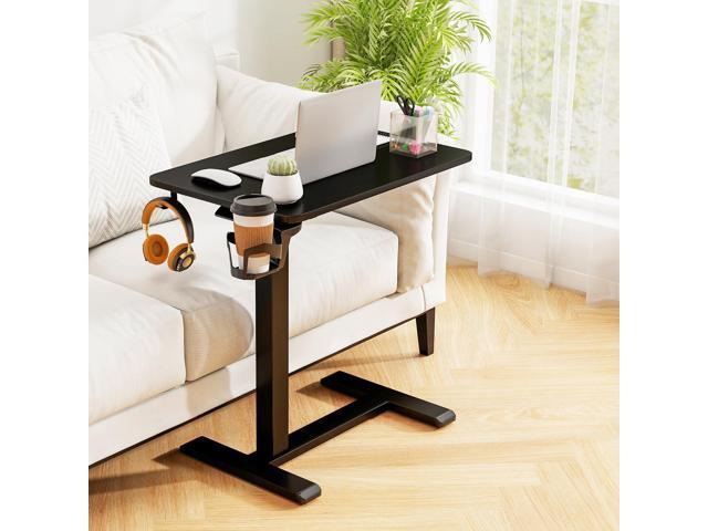 Tangkula Mobile Standing Desk, Pneumatic Height Adjustable Rolling Desk with Cup Holder & Headphone Hook, Overbed Table with Hidden Wheels, Laptop...