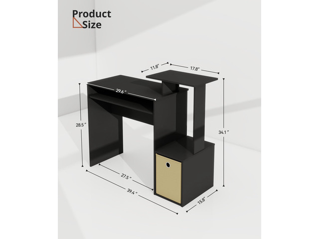 VPSMAT Black Computer Desk, Working Table with Keyboard Drawer Small Study Desk for Bedroom Home Workstation for Writing Working Studying