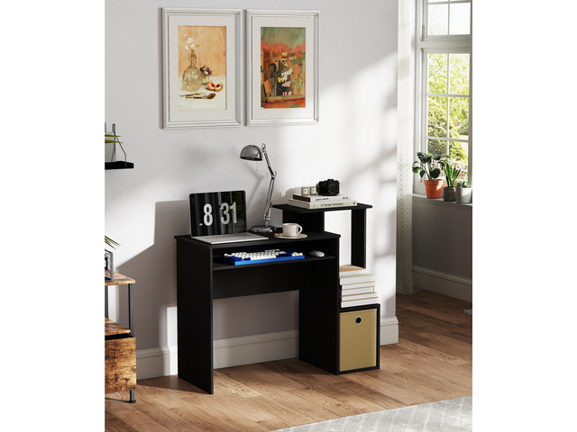 VPSMAT Black Computer Desk, Working Table with Keyboard Drawer Small Study Desk for Bedroom Home Workstation for Writing Working Studying