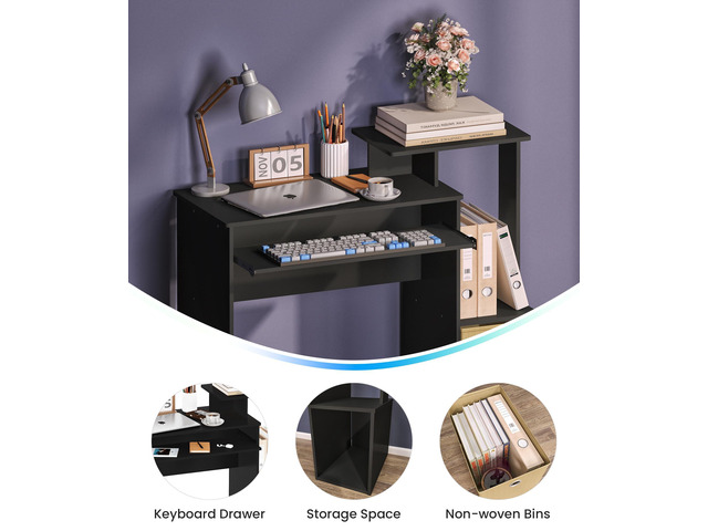 VPSMAT Black Computer Desk, Working Table with Keyboard Drawer Small Study Desk for Bedroom Home Workstation for Writing Working Studying