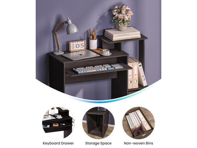 Small Computer Desk with Drawers, Working Table with Keyboard Tray for Bedroom Home Workstation for Writing Working Studying