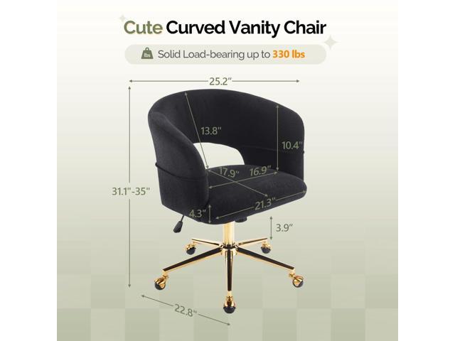 VINGLI Modern Curved Office & Vanity Desk Chair, Cute Upholstered Nail Chair with Wheels & 360° Swivel & Club & Tilting & Gold Base, for Bedroom,...