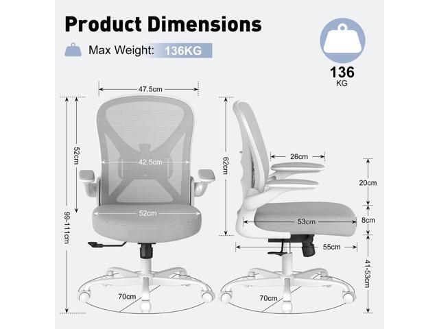 Mesh Office Chair with Adjustable Lumbar Support and Flip-up Arms, Ergonomic Home Office Desk Chair with Wheels, Grey