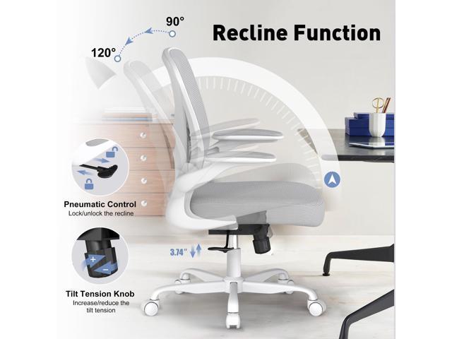Mesh Office Chair with Adjustable Lumbar Support and Flip-up Arms, Ergonomic Home Office Desk Chair with Wheels, Grey