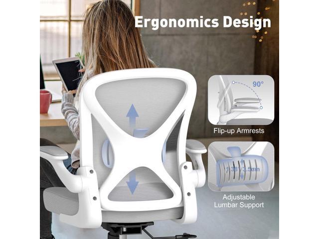 Mesh Office Chair with Adjustable Lumbar Support and Flip-up Arms, Ergonomic Home Office Desk Chair with Wheels, Grey