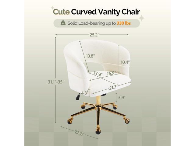 VINGLI Modern Curved Office & Vanity Desk Chair, Cute Upholstered Nail Chair with Wheels & 360° Swivel & Club & Tilting & Gold Base, for Bedroom,...