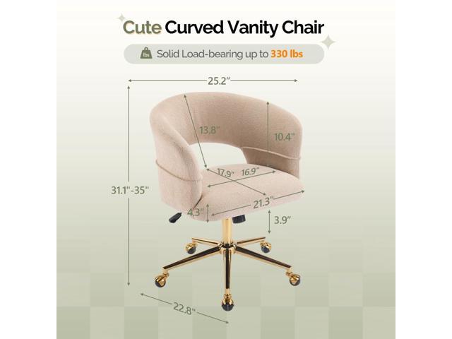 VINGLI Modern Curved Office & Vanity Desk Chair, Cute Upholstered Nail Chair with Wheels & 360° Swivel & Club & Tilting & Gold Base, for Bedroom,...