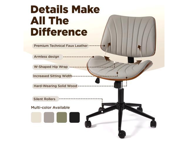 EROMMY Armless Office Desk Chair,Wooden Back Small Office Desk Chair No Arms Adjustable Height Modern Armless Chairs with Swivel Wheels for Small...