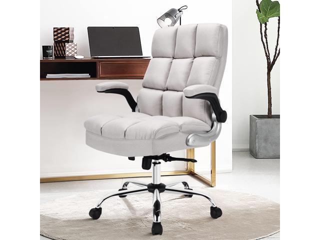POWERSTONE Big and Tall Office Chair 400lbs - Ergonomic High-Back Executive Desk Chair with Flip-Up Arms & Thick Cushion, Home Office Beige Fabric