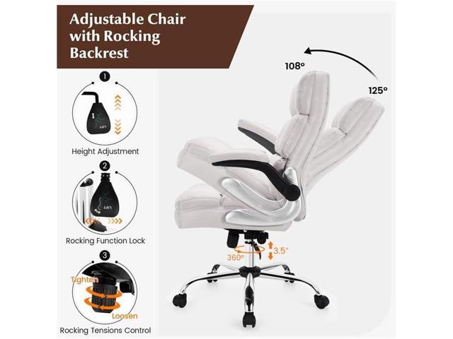 POWERSTONE Big and Tall Office Chair 400lbs - Ergonomic High-Back Executive Desk Chair with Flip-Up Arms & Thick Cushion, Home Office Beige Fabric