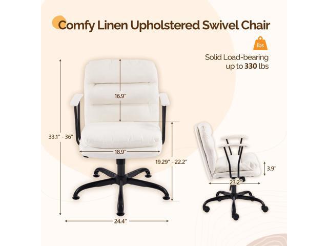 VINGLI Padded White Desk Chair with/No Wheels,Dual-Base,Removable Armrests,Adjustable Comfy Rolling Swivel Computer Task Nail Tech Chair for Home...