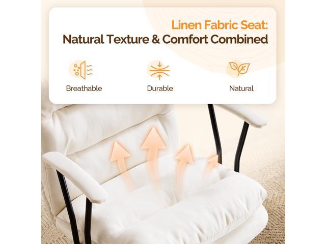 VINGLI Padded White Desk Chair with/No Wheels,Dual-Base,Removable Armrests,Adjustable Comfy Rolling Swivel Computer Task Nail Tech Chair for Home...