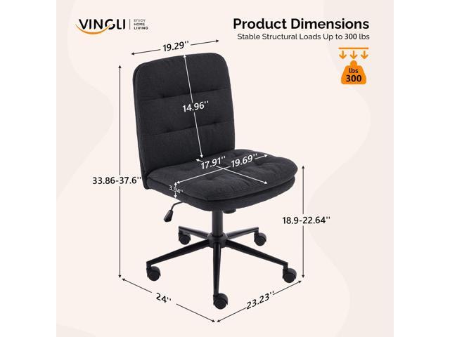 VINGLI Mid Back Armless Office Desk Chair with Wheels/no Wheels,360°Rocking Swivel Vanity Chair with Thickened Cushion,Adjustable Height Rolling...