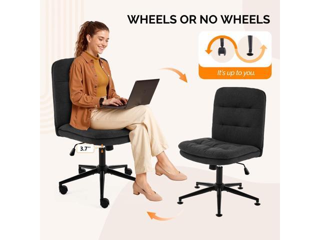 VINGLI Mid Back Armless Office Desk Chair with Wheels/no Wheels,360°Rocking Swivel Vanity Chair with Thickened Cushion,Adjustable Height Rolling...