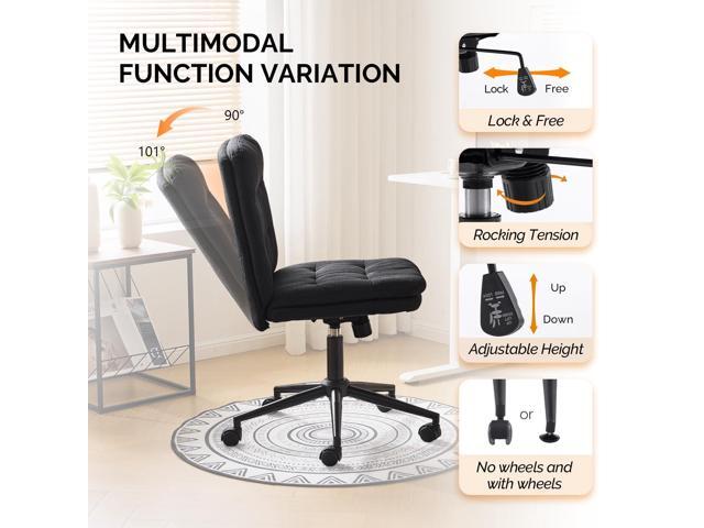 VINGLI Mid Back Armless Office Desk Chair with Wheels/no Wheels,360°Rocking Swivel Vanity Chair with Thickened Cushion,Adjustable Height Rolling...