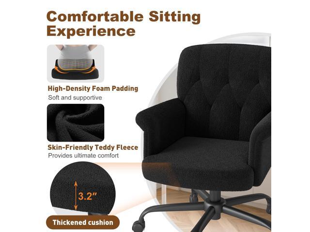 Comfy Home Office Desk Chair, Upholstered Fuzzy Vanity Chair with Wheels and Arms, Modern Adjustable Swivel Computer Seat for Living Room, Bedroom,...