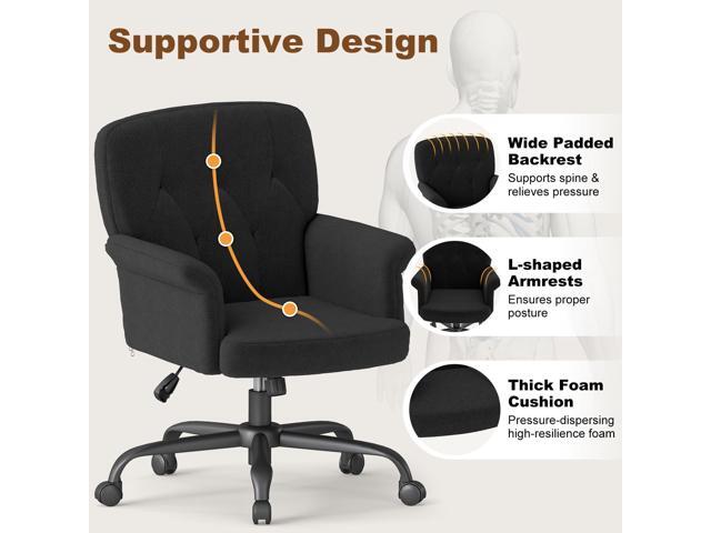 Comfy Home Office Desk Chair, Upholstered Fuzzy Vanity Chair with Wheels and Arms, Modern Adjustable Swivel Computer Seat for Living Room, Bedroom,...