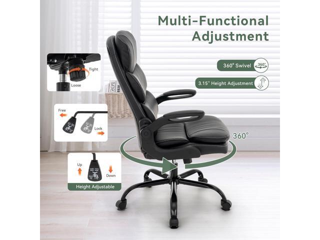 Ergonomic Office Chair High Back with Adjustable Lumbar Support, PU Leather Executive Desk Chair - Flip-Up Armrests, 360° Swivel & Heavy-Duty...